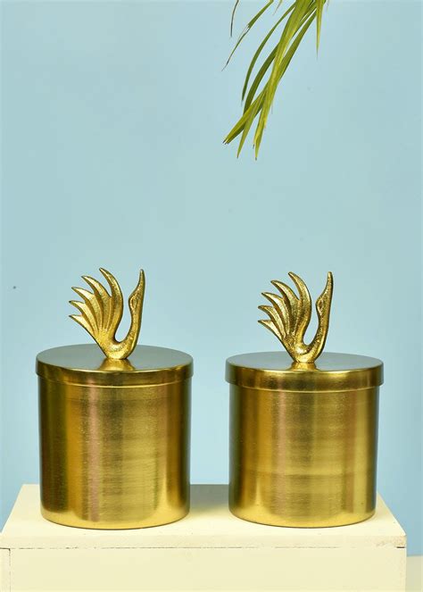 Get Metal Gold Jars Set Of 2 With Swan Lid 67 Inches Tall At ₹ 1649