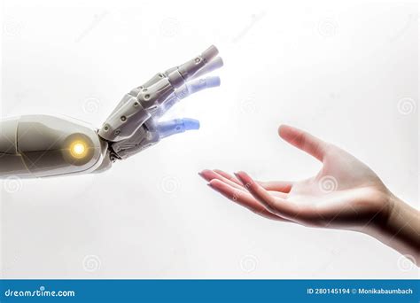 Human And Robotic Hand Reaching Towards Each Other Generative Ai Stock