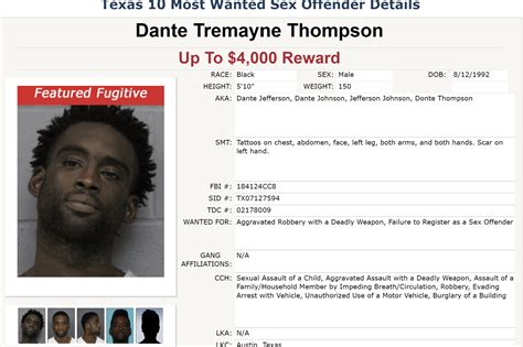 Texas 10 Most Wanted Sex Offender Dante Thompson Is June S Featured