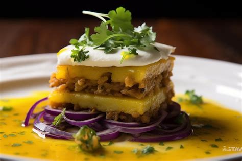 Premium Photo Close Up Of Causa Limena Peruvian Layered Potato Dish