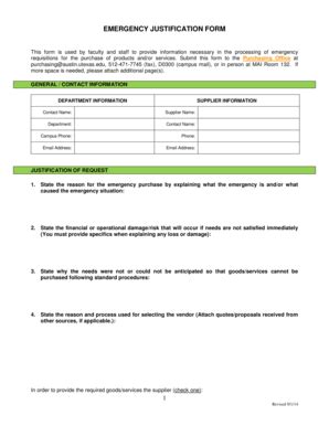 Fillable Online Utexas Emergency Justification Form The University Of