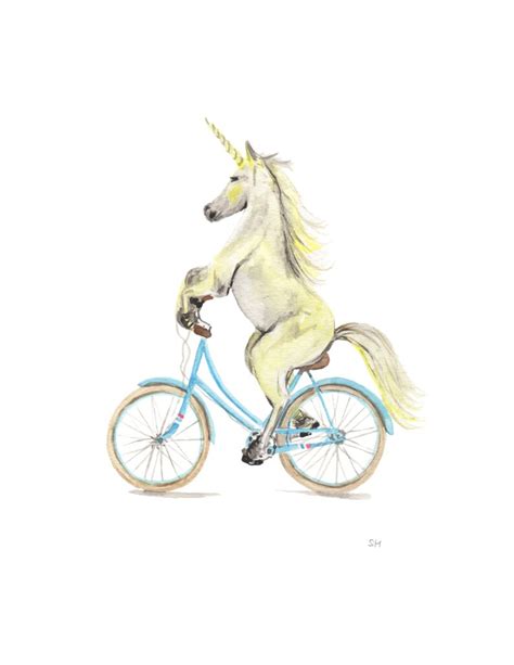 Unicorn Inspirational Print Unicorn on a bike print Dutch | Etsy