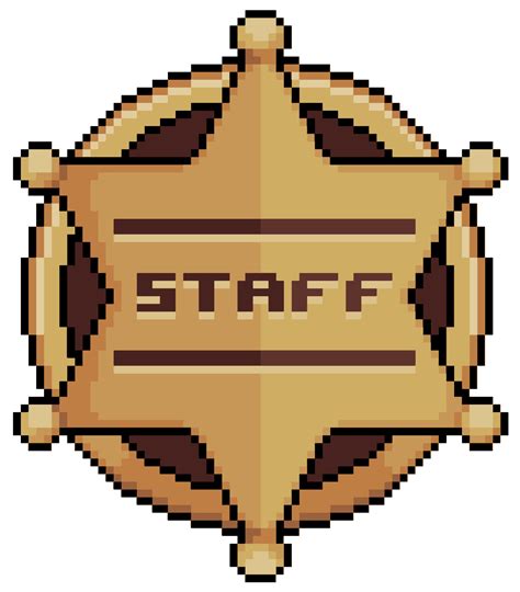 Pixel Art Staff Emblem Staff Badge Vector Icon For Bit Game On White