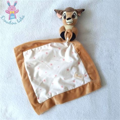 Doudou Bambi Biche Faon Mouchoir Beige Marron Fleurs Disney