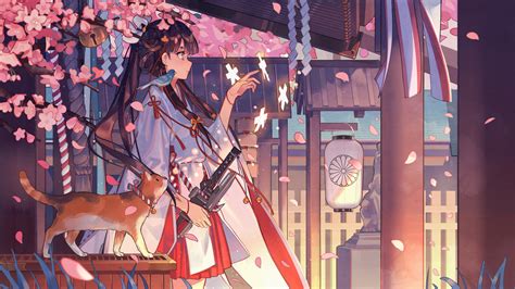 Art, Anime, Cherry Blossom, Kimono, Performance Wallpaper - Anime Girl ...