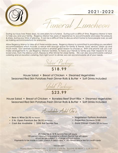 Funeral Luncheon Regency Manor And Banquet Center