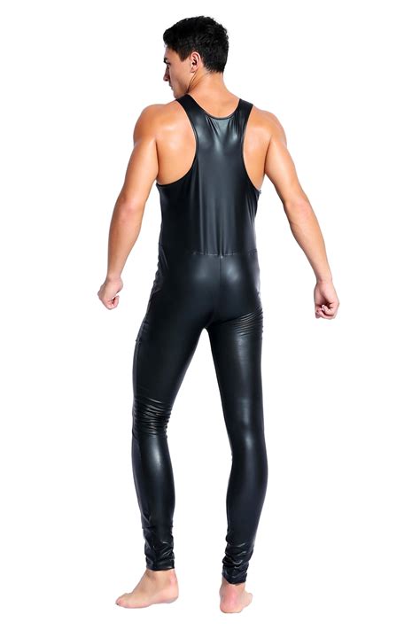 Faux Leather Erotic Leotard Gay Men Sexy Zipper Fetish Latex Clubwear Catsuit Pvc Costumes