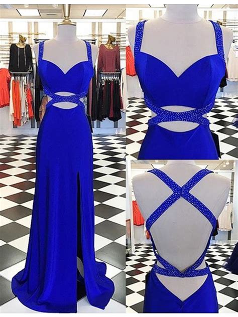 Sexy Straps Floor Length Split Front Criss Cross Straps Royal Blue