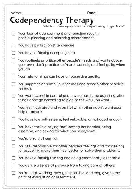 Codependency Worksheets For Adults