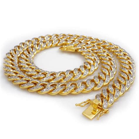 18K Gold Iced Out Cuban Chain – Niv's Bling