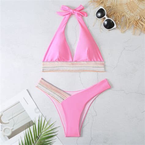 Sexy Women Micro Bikini Set Swimwear High Waist Halter Thong Beachwear