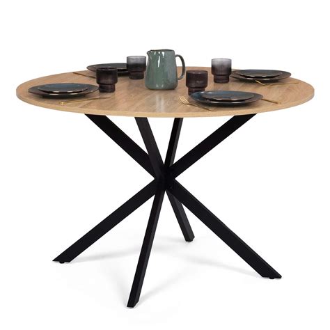 Table ronde noir et bois pied araignée 120cm 4 6 personnes ALIX ID