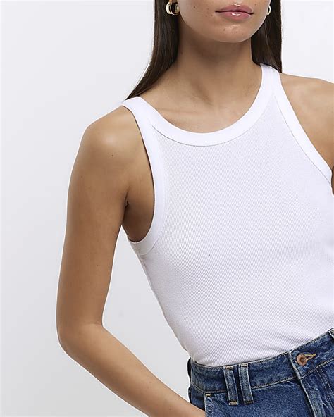 White Ribbed Racer Vest Top River Island