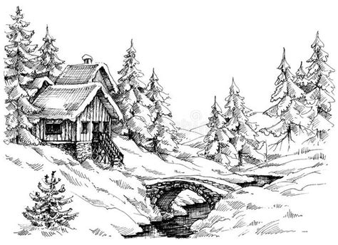 Mountain Cabin In The Woods Near River Idyllic Landscape Royalty Free