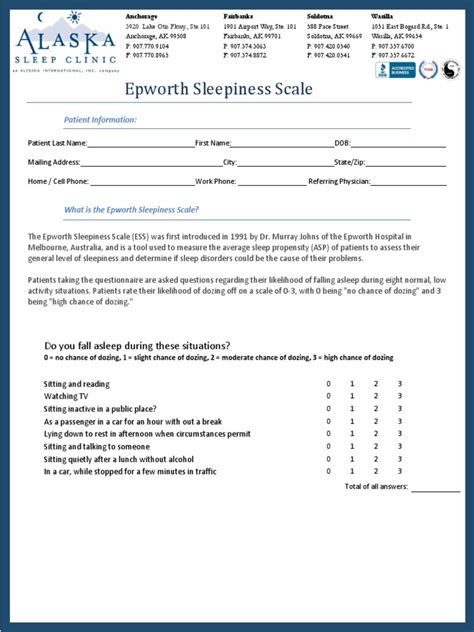 Epworth Sleepiness Scale Download Free Pdf Sleep Mental And Behavioural Disorders