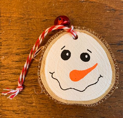 Rustic Natural Birch Wood Slice Hand Painted Christmas Snowman Etsy Uk