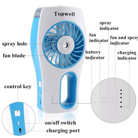 Topwell Usb Mini Misting Fan Built In Rechargeable Misting Fan Handheld Personal Cooling Mist