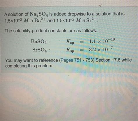 Solved A solution of Na2SO4 is added dropwise to a solution | Chegg.com