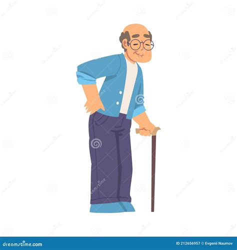 Grandpa Walking Leaning On Cane And Smiling Vector Illustration Stock