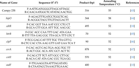 Pcr Primer Sizes And Annealing Temperatures Download Table