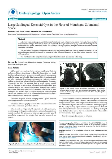 Pdf Large Sublingual Dermoid Cyst In The Floor Of Mouth And Submental