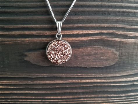 Small Titanium Rose Gold Druzy Necklace 12mm