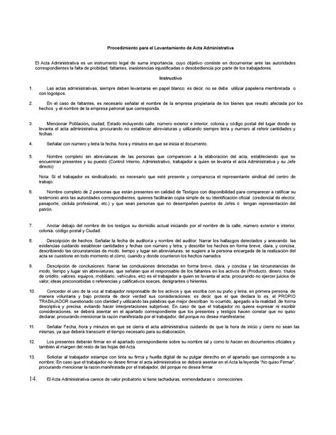 Formato De Como Hacer Un Acta Administrativa Laboral Procedimiento