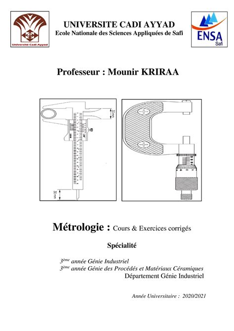 M Trologie Et Techniques De Mesures Universite Cadi Ayyad Ecole