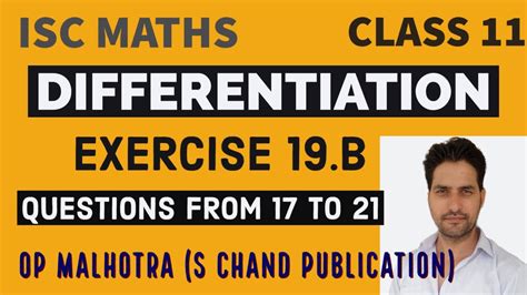 Isc Maths Differentiation Exercise B Questions From To Class