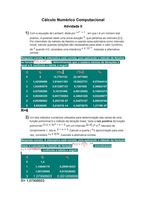 Cálculo Numérico Computacional Ativ II Cálculo Numérico