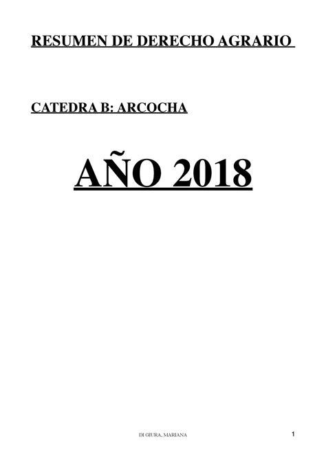 Agrario Mana Resumen De Derecho Agrario Catedra B Arcocha A O