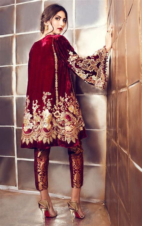 Maroon Velvet Suit With Pakistani Pant Shadi Dresses Pakistani Formal