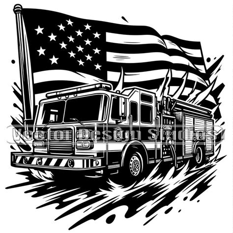 Firetruck Usa Flag Svg Png Files Patriotic Fire Fighter Clipart