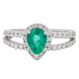 14k White Gold 1 02 Pear Shape Emerald With 1CTW Diamonds Porcello