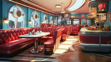 Retro vintage diner restaurant, interior design, stylish old fashioned ...