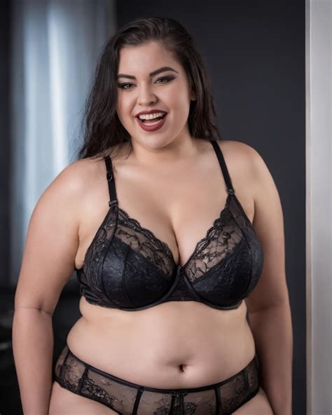 Premium Ai Image A Plus Size Woman In Black Lingerie Posing For The Camera