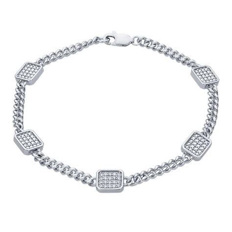 Sterling Silver Diamond-Set Curb Chain Bracelet - RioGrande