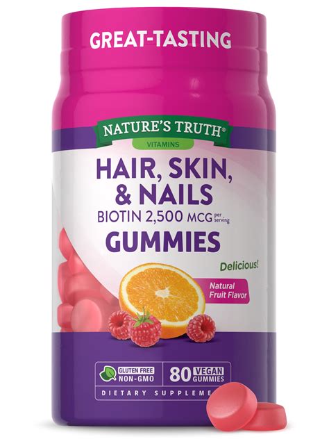 Hair Skin And Nails Gummies 80 Count 2500mcg Of Biotin Vegan Non