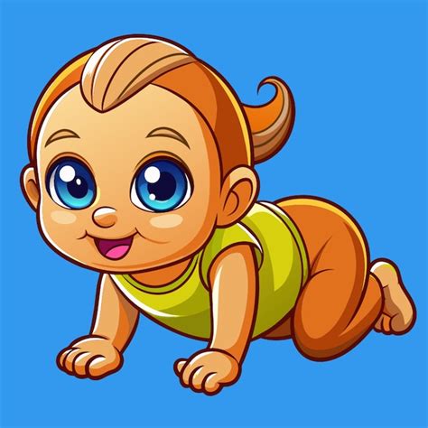 Cartoon Cute Baby Learn To Crawl Vector Illustration Kawaii Premium