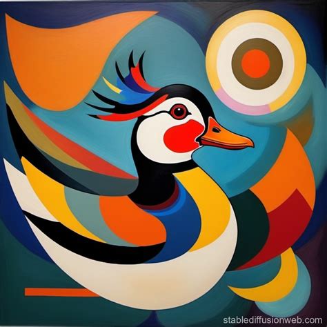 Abstract Painting Inspired by Kandinsky and Male Mandarin Duck Colors ...