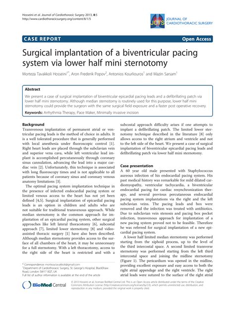 Pdf Surgical Implantation Of A Biventricular Pacing System Via Lower