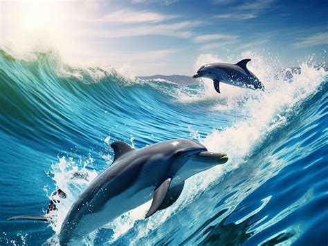 Premium AI Image | Dolphins in the ocean wallpaper