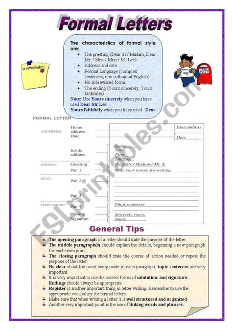 Formal Letters Esl Worksheet By Pirchy Letter Writing Examples English Writing Skills