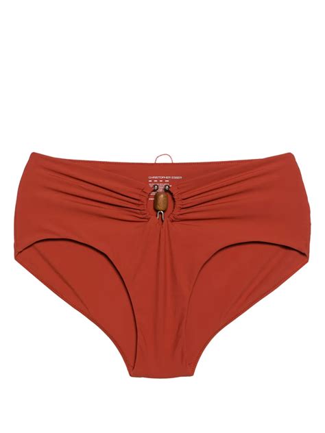 Christopher Esber Embellished Ruched High Rise Bikini Bottoms In Brown ModeSens