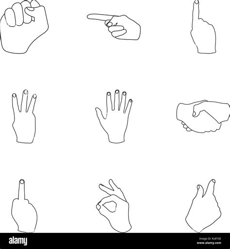 Hand Gestures Set Icons In Outline Style Big Collection Of Hand