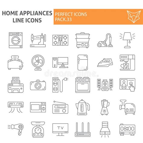 Home Appliances Line Icon Set Technology Symbols Stock Vector Illustration Of Cooking Mixer