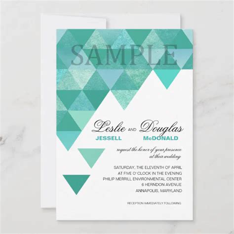 Sample Signature Matte Geometric Triangles Teal Invitation Zazzle