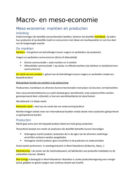 Samenvatting Macro Meso Macro En Meso Economie Meso Economie