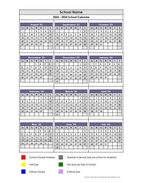 2023 Google Docs School Vertical Yearly Calendar - Free Printable Templates