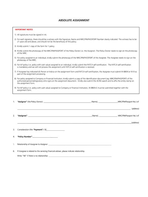 Fillable Online Absolute Assignment Form Zurich Singapore Fax Email